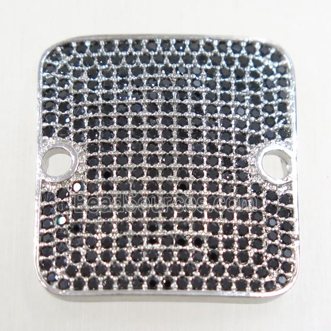 copper square connector paved zircon, platinum plated