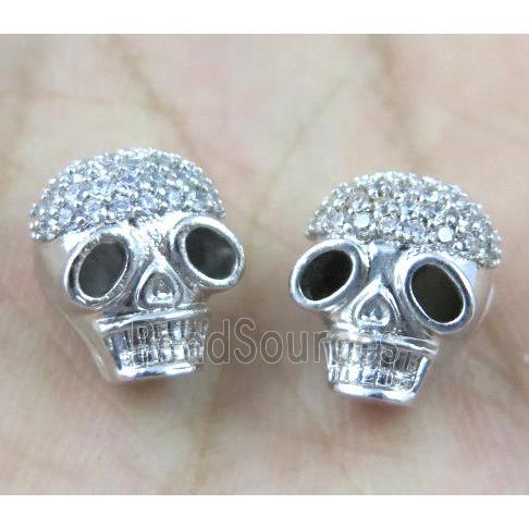 copper spacer bead paved zircon, skull, platinum plated