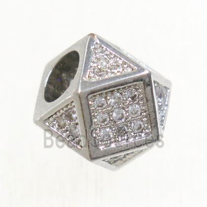 copper beads paved zircon, cube, platinum plated