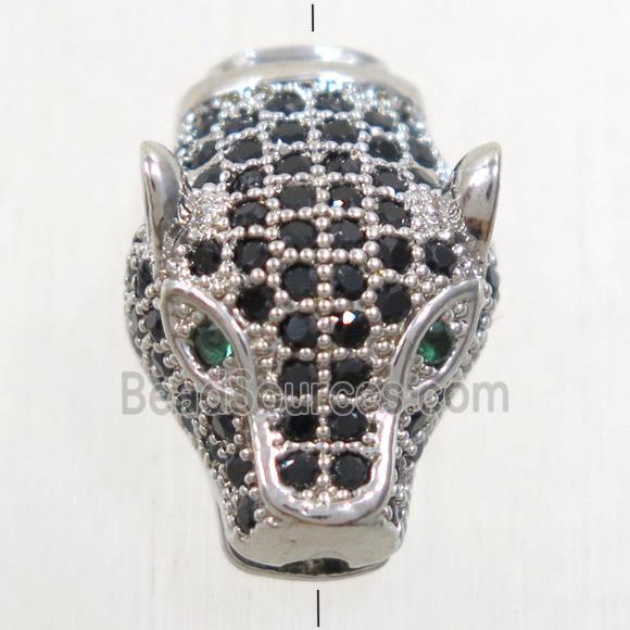 copper pantherhead bead paved zircon, platinum plated