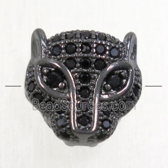 copper foxHead beads paved zircon, black plated