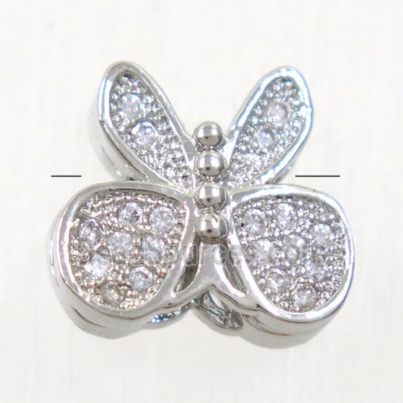 copper butterfly beads paved zircon, platinum plated