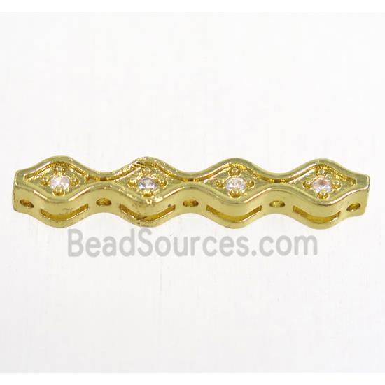 copper stick bead paved zircon, gold plated