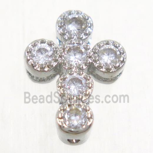 copper cross beads paved zircon, platinum plated