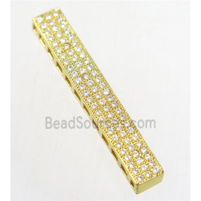 copper rectangle beads paved zircon, gold plated