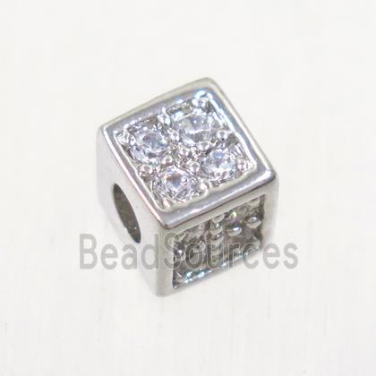 copper cube beads paved zircon, platinum plated