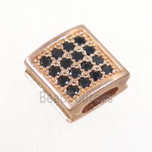 copper square bead paved zircon, rose gold