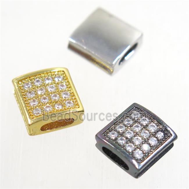 European style copper square bead paved zircon, mix color