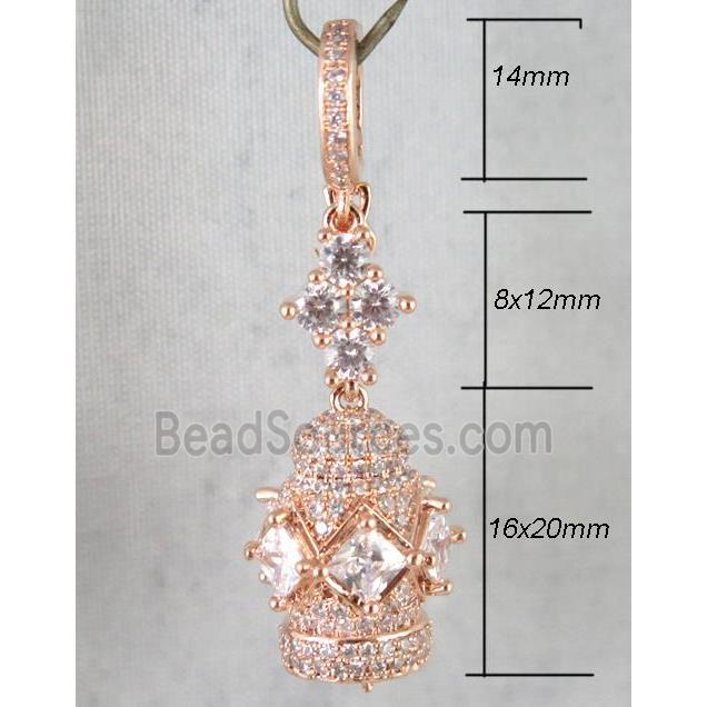 copper pendant paved zircon, rose gold plated