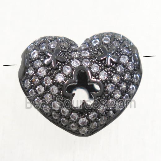 copper heart beads paved zircon, black plated