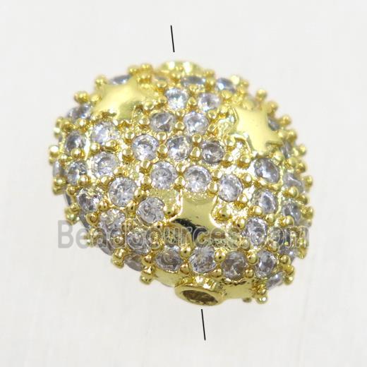 copper potato beads paved zircon, gold plated