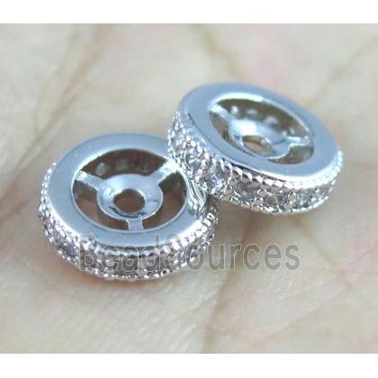 copper spacer beads paved zircon, heishi, platinum plated