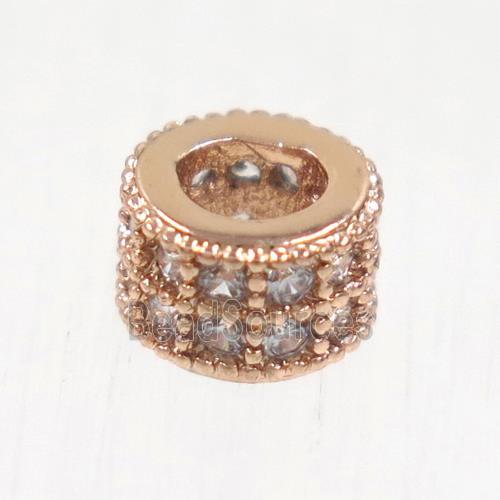 European style copper beads paved zircon, rondelle, rose gold