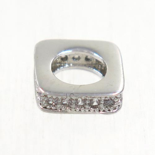 European style copper square beads paved zircon, platinum plated