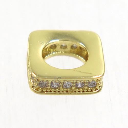 European style copper square beads paved zircon, gold plated