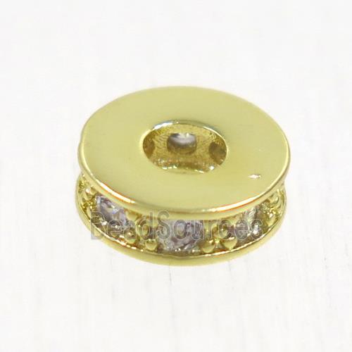 copper heishi bead paved zircon, gold plated