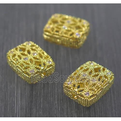 copper spacer bead paved zircon, rectangle