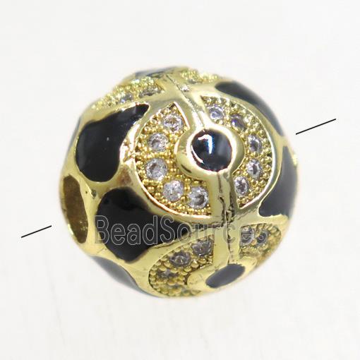 round copper beads paved zircon, gold plated