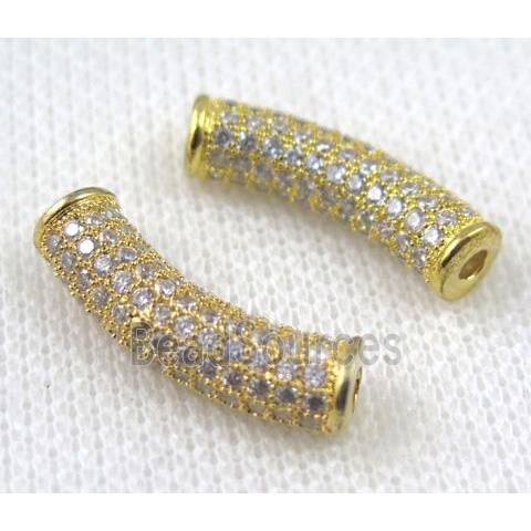 copper tube beads paved zircon, gold plated