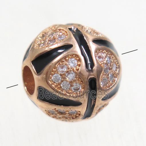 copper beads paved zircon, round, rose gold