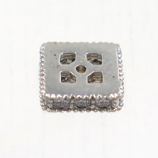 copper square beads paved zircon, platinum plated