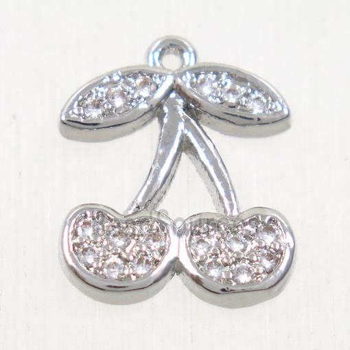 copper cherry pendants paved zircon, platinum plated