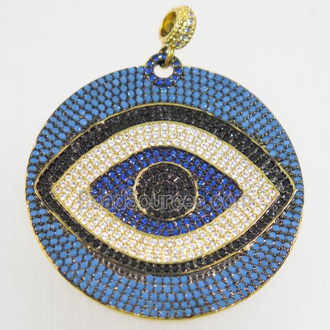 copper eye pendant paved zircon, gold plated