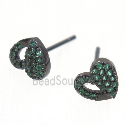 copper Heart earring studs paved zircon, black plated