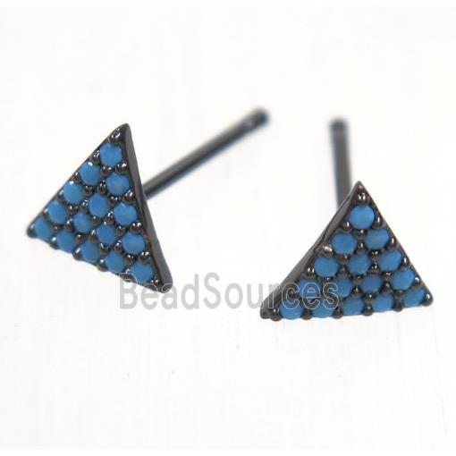 copper triangle earring studs paved zircon, black plated