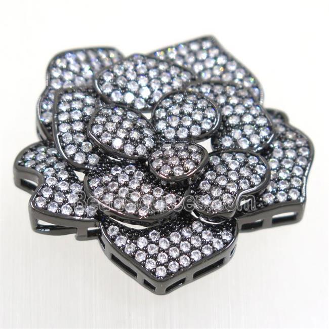 copper RoseFlower connector paved zircon, black plated