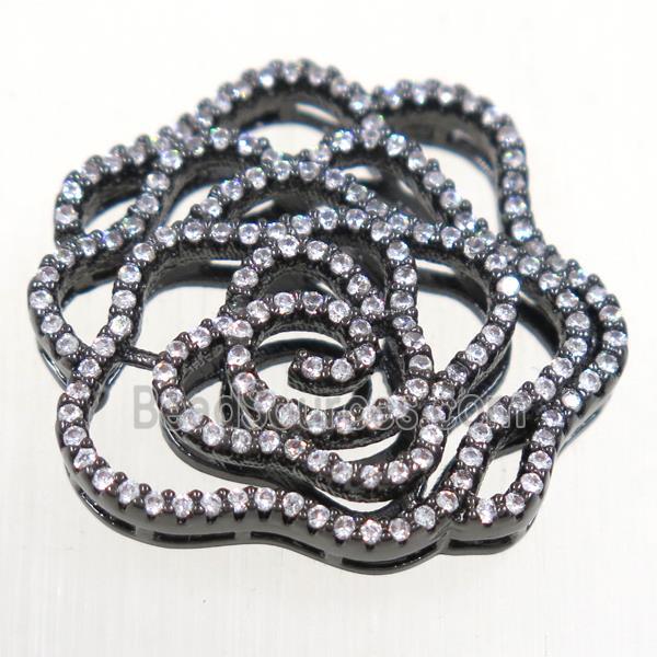 copper flower connector paved zircon, black plated