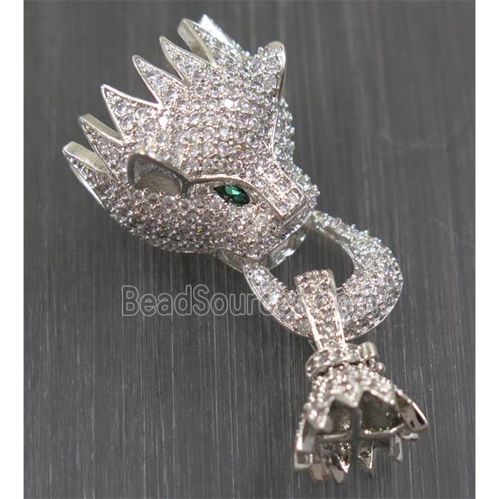 copper leopardHead tassil bail paved zircon, platinum plated
