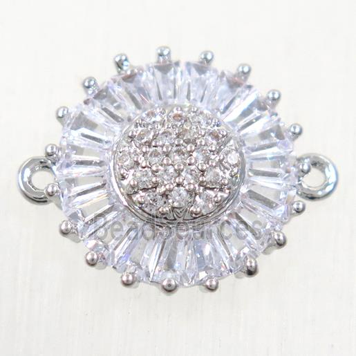 copper sunflower connector paved zircon, platinum plated