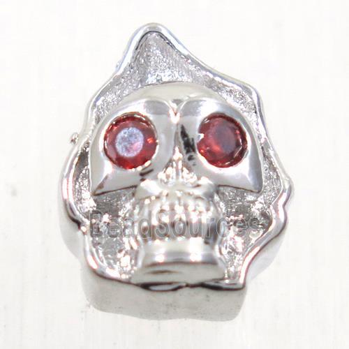 copper skull beads paved zircon, platinum plated