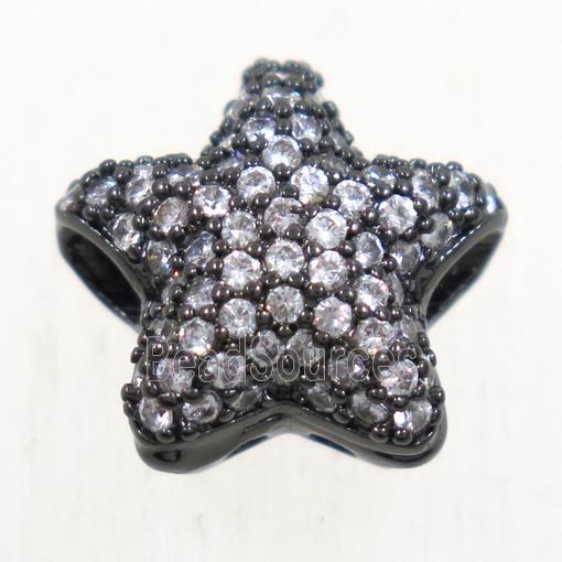 copper star beads paved zircon, black plated