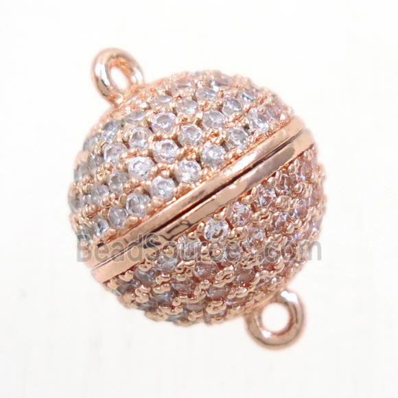 round copper ball magnetic clasp paved zircon, rose gold