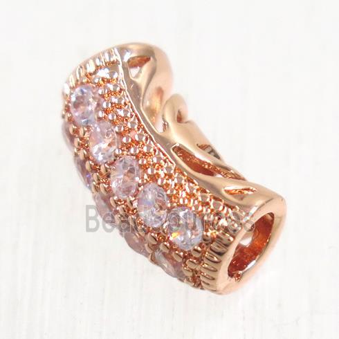 European Style copper tube beads paved zircon, rose gold