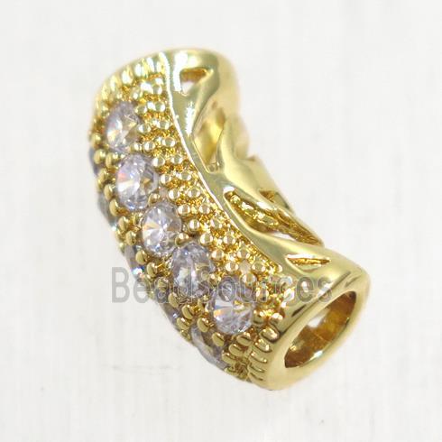 European Style copper tube beads paved zircon, gold plated