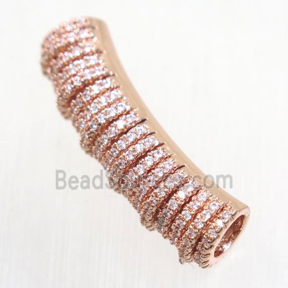 European Style copper tube beads paved zircon, rose gold