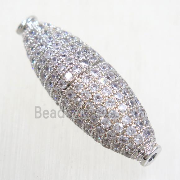 copper oval beads paved zircon, platinum plated