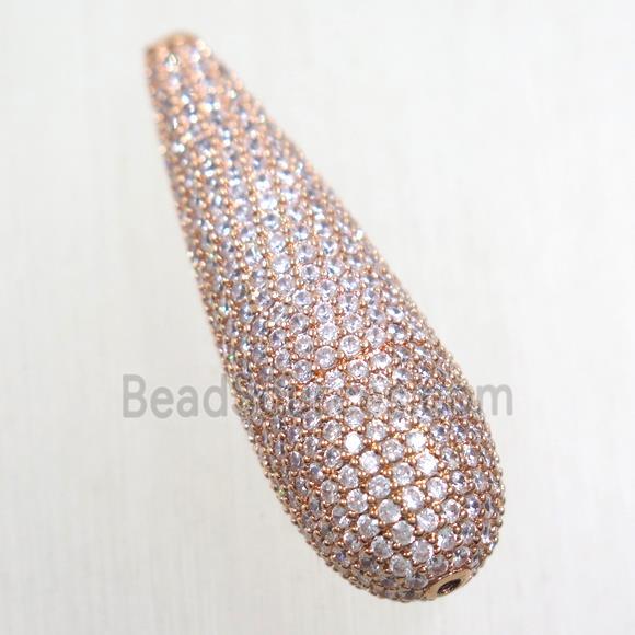 copper teardrop beads paved zircon, rose gold