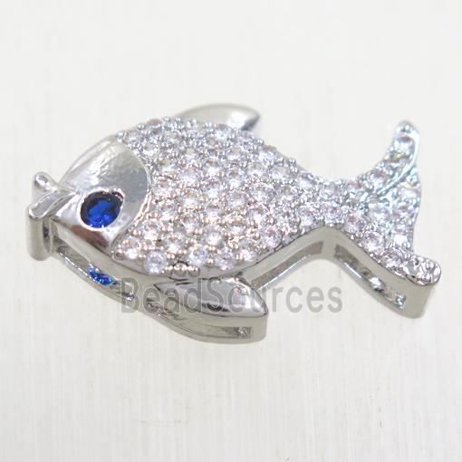 copper fish pendant paved zircon, platinum plated