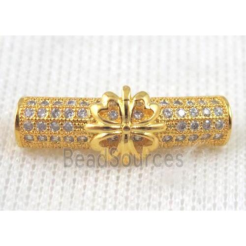 copper bracelet bar pave zircon, gold plated