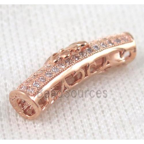 copper bracelet bar pave zircon, rose gold plated