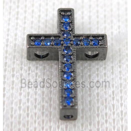 copper bead pave zircon, cross, black plated