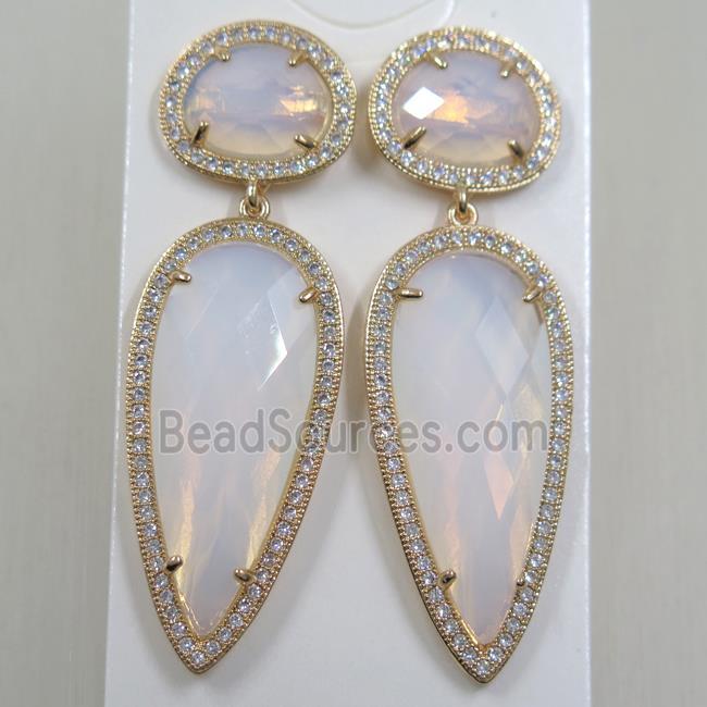 copper earring studs paved zircon with white crystal glass, gold plated