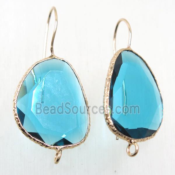 aqua crystal glass earring hook with loop, gold plated