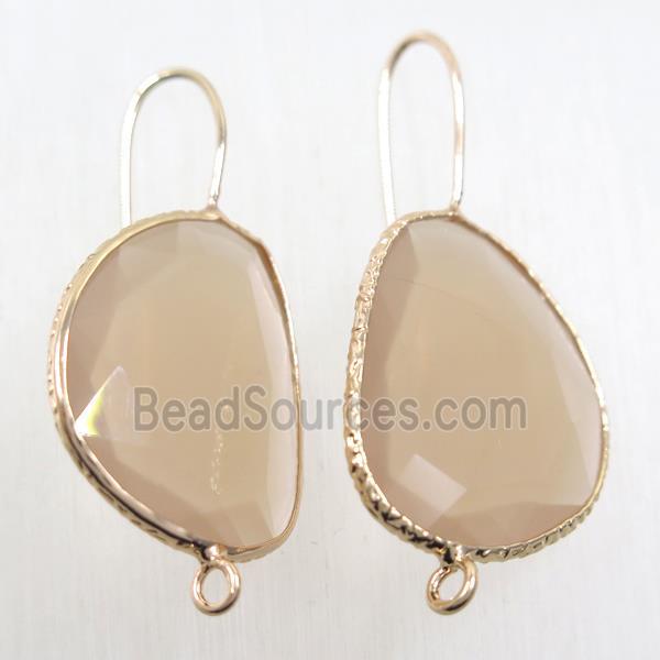 crystal glass earring hook with loop, gold plated