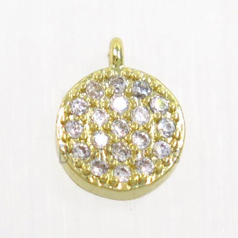 copper button circle pendant paved zircon, gold plated