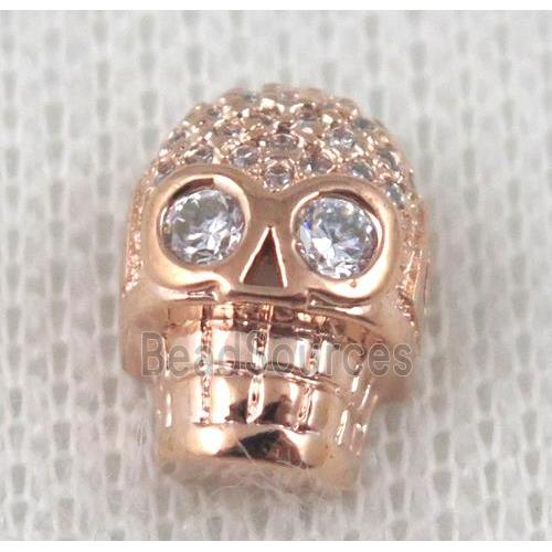 copper bead pave zircon, skull, platinum plated